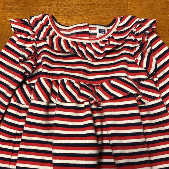 Janie And Jack Baby Girls Sz 6-12 Month Red White Blue Striped Knit Ruffle Dress - Picture 2 of 8